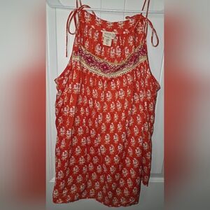 Nicole Miller Red Boho Floral Tie Shoulder Tank Top Medium ❤️